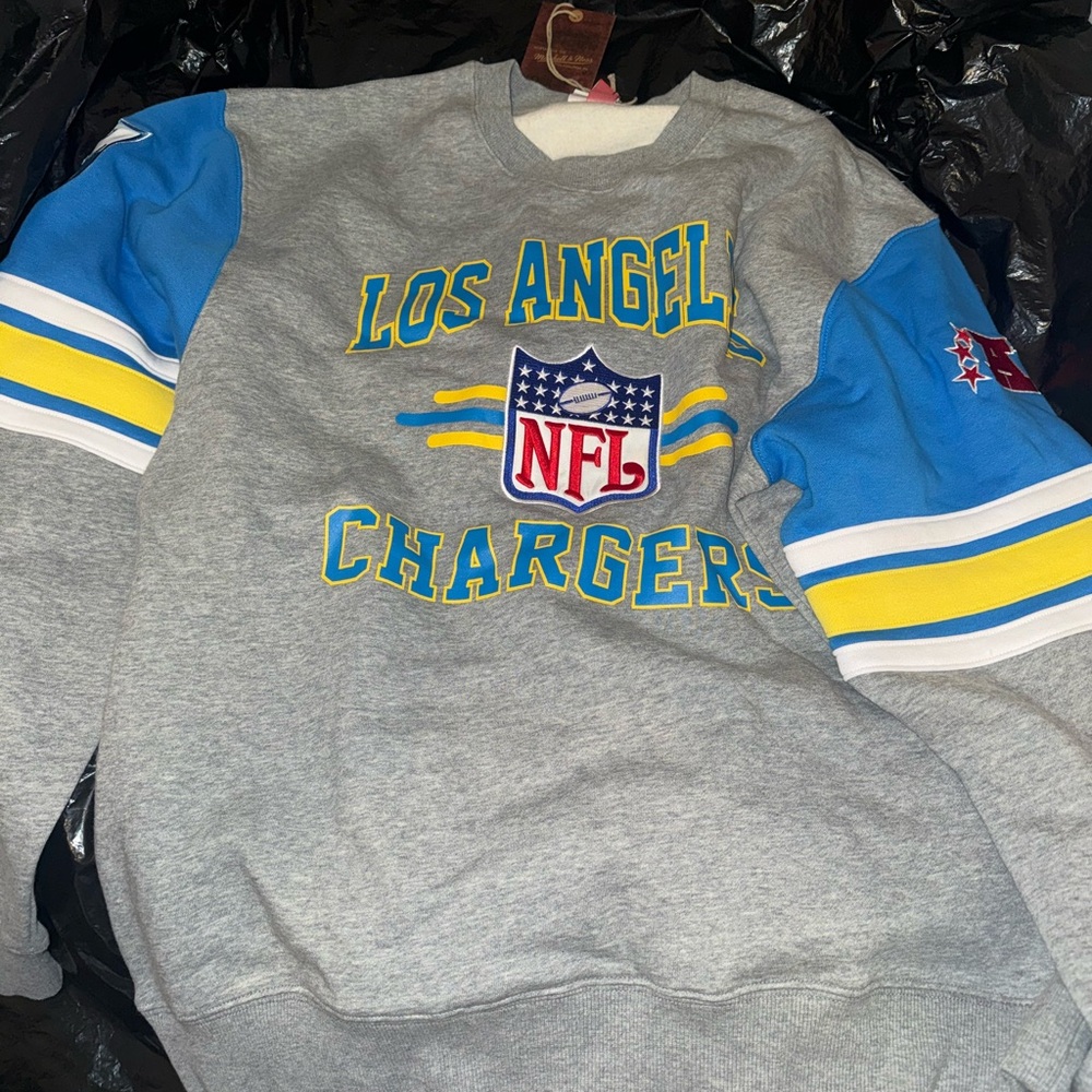 NFL Los Angeles Chargers Gray and Blue Crewneck Sweater